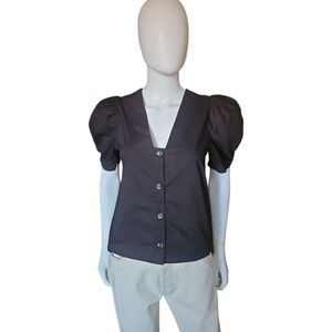 RHODE | Nisha Puff-Sleeve Cotton-Poplin Blouse in Size XS